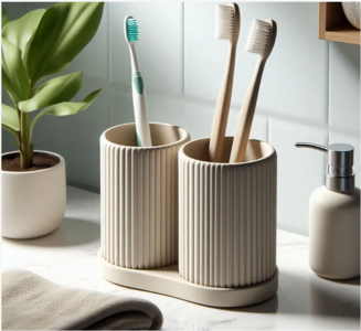  Ribbed Double Toothbrush Holder Set, Organizer